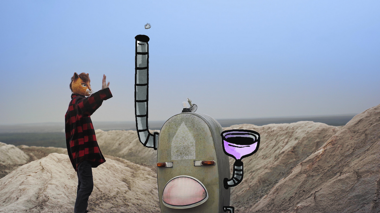 Elias und seine Sprachbox Rose auf ihrem eigenen Planeten.